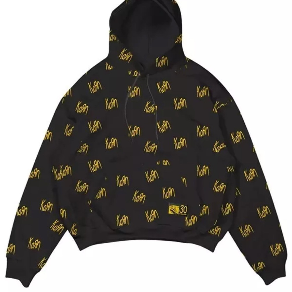Black Hooded Sweater with Yellow Pattern